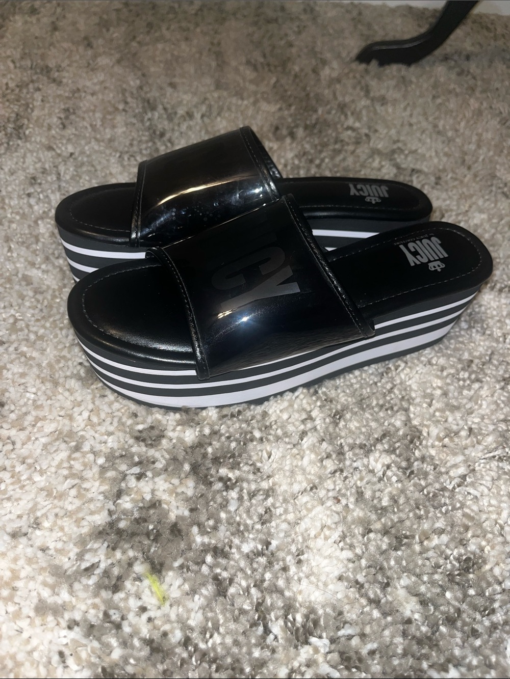 Juicy Couture Black Platform Slide Clogs with Striped Sole
